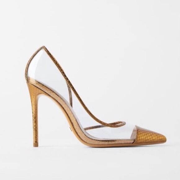 ZARA BRONZE METALLIC VINYL HEELS PUMPS - Picture 7 of 9